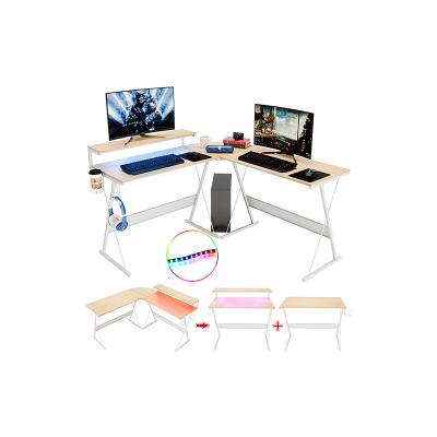 China Hot Sales Adjustable Modern Corner Study Desk RGB L Shaped Gaming Computer Desk (Height) for sale