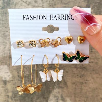 China Romantic Korean Trendy Geometric Butterfly Pearl Earrings Set For Women Acrylic Resin Star Heart Around Circle Earrings Brincos Jewelry Gift for sale