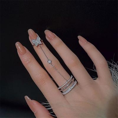 China Trendy Open Silver Shiny Girls Chain Rhinestone Rhinestone Rings Soft Elegant Butterfly Color Tassel Rings For Ladies Fashion Jewelry for sale