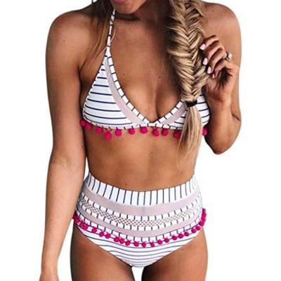 China Retro Women's Pieces Mesh Hollow Out Thong Swimsuit Two Size Anti-UV Sexy Halter Top Plus Size Swimsuit Bikini for sale