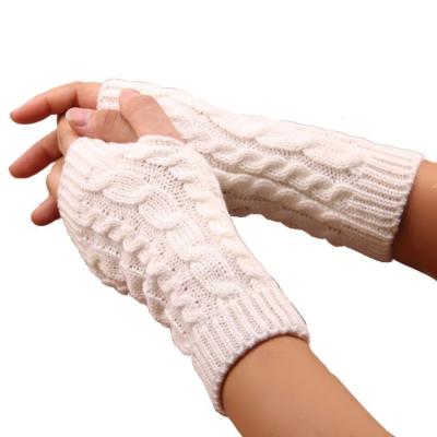 China Stylish Half Finger Gloves Hand Warmer Gloves Knitted Gloves Winter Sleeves Arm Women Crochet Warm Faux Wool Mitten Fingerless Gloves for sale