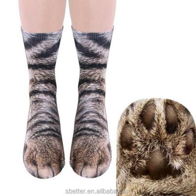 China Funny Antibacterial Cotton Socks 3D Printed Cat Dog Tiger Foot Socks Unisex Animal Paw Crew Socks Women Men for sale