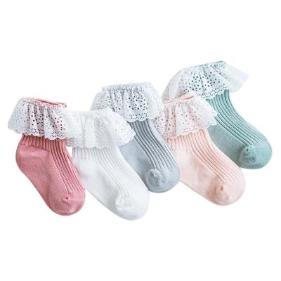 China Spring and summer new children's viable lace socks lace up pure color baby girls socks double side loose needles mouth for sale