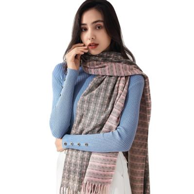 China Wholesale 2022 New Wool Warm Shawl Wraps For Women Fashion Long Soft Grid Jacquard Ladies Shawl Winter for sale