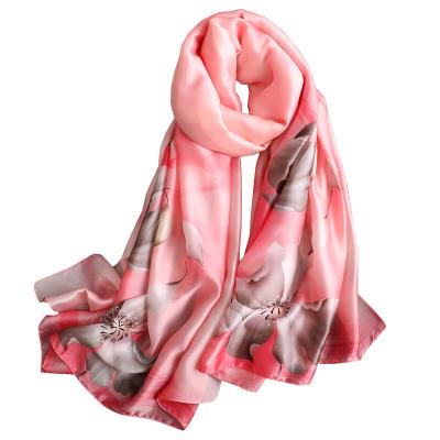 China Chinese Silk Satin Women's All-match Latest Printed Long Imitated Silk Hijab Shawl Scarf By Main Satin for sale