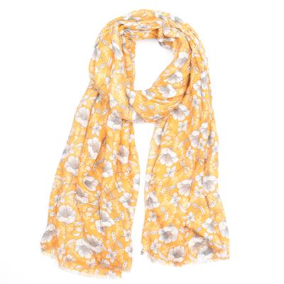 China Wholesale Polyester Factory Stole Shawl Scarf Fashion Customized Yellow Flower Print 100 Polyester Scarf for sale