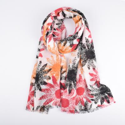 China 2019 Wholesale New Arrival Cotton Ladies Scarfs Fashion Viscous Soft Canvas Shawl Indonesia Red Sunflower Printing Scarf for sale