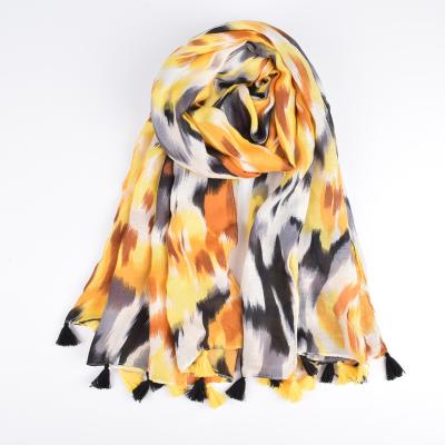 China Wholesale 2019 Latest Dubai Hijab High Quality Yellow Cotton Camouflage Print Scarf Fashion Viscous Muslim Long Scarf for sale