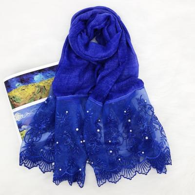 China Wholesale 2020 new design amira squishy high quality cotton hijab blue lace women pattern hijab long for sale