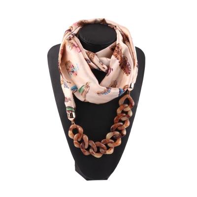 China 2019 Wholesale New Arrival Fashion Chiffon Infinity Jewelry Scarf Summer Chiffon Printing Necklace Ladies Scarf Pendant for sale