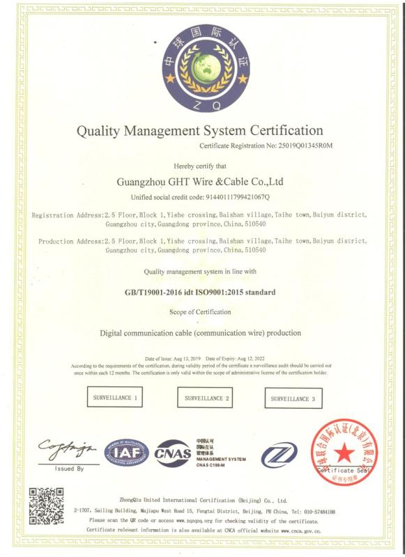 ISO9001 - Guangzhou GHT Wire & Cable Co., Ltd.