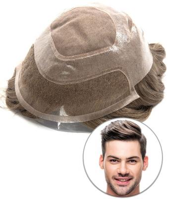 China Fine 100% Mono Hair With Lace Hair Replacement System For Men's Versalite Men's Mono Hairpiece Wig for sale