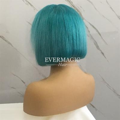 China Teal Bob Wig Human Hair Silky Straight Brazilian Short Wave Hair Full Lace Wig Teal Bob Wig For Black Women for sale