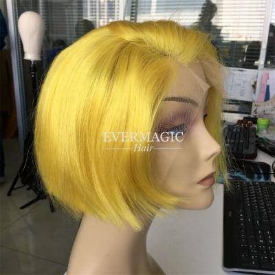 China Silky Straight Wave Bob Wig Yellow, Virgin Hair Lace Frontal Wigs, Evermagic Short Human Hair Short Wigs For Black Women for sale