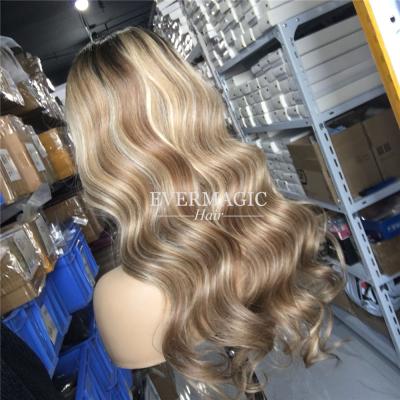 China Luxurious Silky Straight Ash Blonde Lace Front Human Hair Wigs Ombre Brown Color Hair Wigs for sale