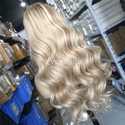 China Silky Straight Hair Color Balayage Wave Wigs Ombre Brown Color Lace Frontal Wigs for sale