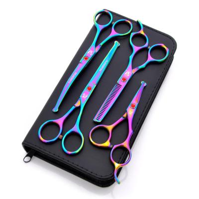 China HY viable wholesale 9 sets of fine spray paint color pet beauty repair safety electroplating scissors for sale