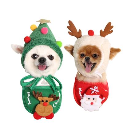 China Stocked HY Pet Hat Towel Cat Christmas Style Scarf Hat Bib Autumn Winter Dog Saliva Scarf Bib for sale