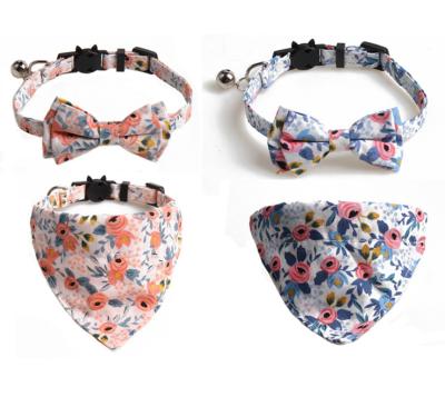 China New Viable HY Flower Pet Two-Piece Collar With Bells Triangle Scarf Neck Bow Cat Collar for sale