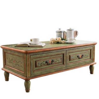 China Expandable Qualified Living Room Furniture Sets Center Table Design Solid Wood Hand Painted Coffee Table for sale