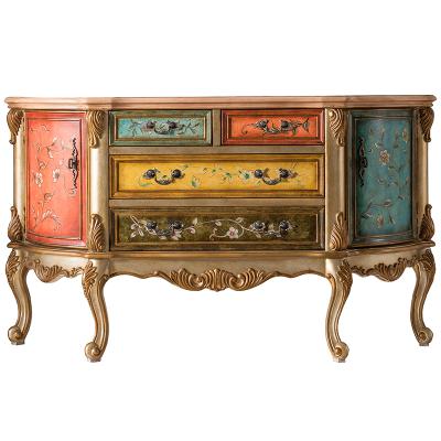 China New Hot Selling Solid Wooden Chest Elegant Expandable Drawer Console Cabinet Hand Painted Living Room Storage Chest for sale