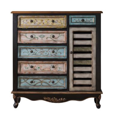 China Expandable Elegant Hand Painted Furniture Distressed Antique Furniture Wooden Living Room Shoe Storage Cabinet For Entryway for sale