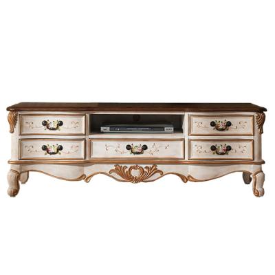 China White European Antique Shabby Chic Wooden Living Room TV Cabinets Wooden TV Stands for sale