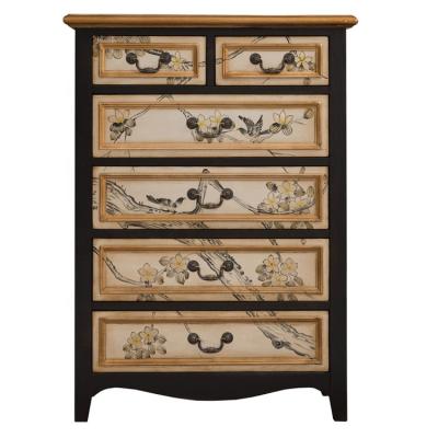 China Bestseller Classic Hand Painted Furniture Expandable Distressed Wooden 6 Drawer Living Room Bedroom Chest for sale