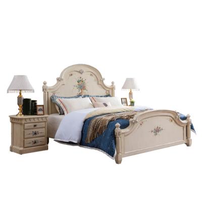 China (Size) European Elegant Adjustable Floral Design Luxury Hand Painted Solid Wood Carved Wooden Bedroom Furniture Bed for sale