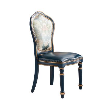 China Extendable Luxury Hand Painted Solid Wood Genuine Leather Upholstered Frame Cushion Dining Furniture Sets Dining Chair for sale