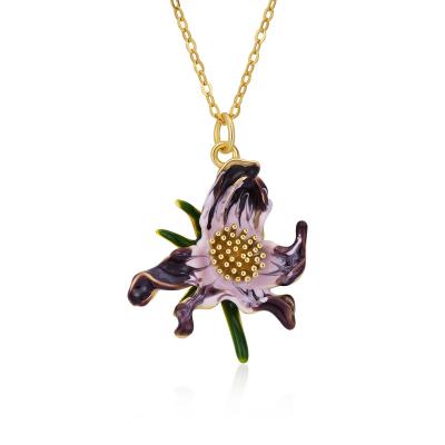 China YBO Fashion Flower Lily Pendant 18K Gold Plated Baking Paint 925 Sterling Silver Fine Jewelry Necklaces for sale