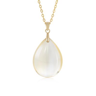 China YBO FASHIONABLE Dropship 18K Sterling Silver gold plated 925 natural citrine gemstone drop necklaces women jewelry water drop for sale