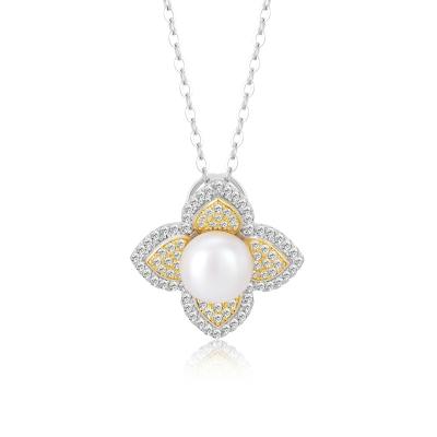 China FASHIONABLE Luxury Natural Freshwater Pearl Necklaces Women Flower Pendants YBO 925 Sterling Silver Four Leaf Clover for sale