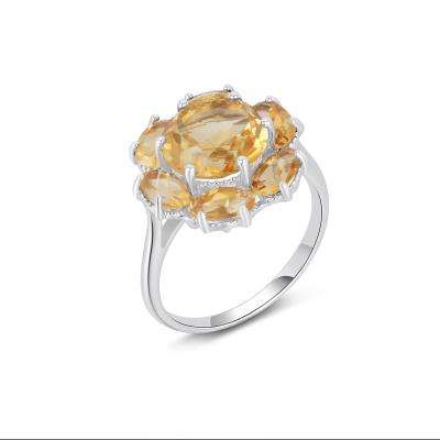 China FASHIONABLE Citrine Women Sterling Silver Flower Rings Jewelry YBO Ring Stone Natural Gemstone Amethyst 925 Inlay for sale