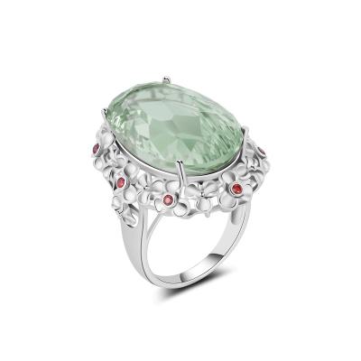 China YBO FASHIONABLE Crystal Natural Gemstone Fine Jewelry green oval wholesale 925 Sterling Silver Wedding Rings Women luxury for sale