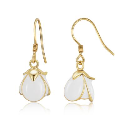 China YBO 925 Sterling Silver Flower Tulip Statement Drop Earrings Women Fashion White Baking Luxury 18K Gold Plating Painting for sale