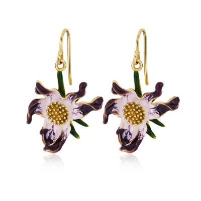 China YBO Luxury Women 18K Gold Plating Flower TRENDY Jewelry 925 Sterling Silver Flower Lily Pendant Drop Earrings for sale