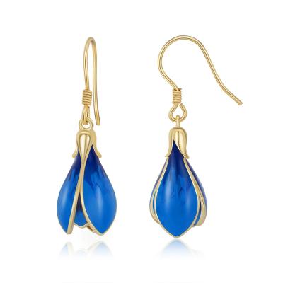 China FASHIONABLE YBO 18K Gold Plated Painting Fine White Blue Baking Flower Tulip Pendant Earrings Women Jewelry Fashion for sale