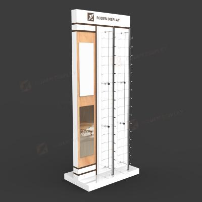 China Eyewear Display Lockable Wooden Eyewear Floor Stand Metal Rod Eyewear Display Showcase for sale