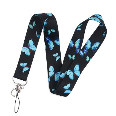 China Hot New Butterfly 2022 Daily Life Phone Lanyard Length Ribbon Certificate Card U Disk Camera Neck Lanyard Main Polyester Chain Ribbon for sale