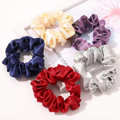 China Low MOQ Hair Accessory Mulberry Satin Charmeuse Solid Colors Elastic Hair Girls Fashionable Silk Hair Scrunchies Gather for sale