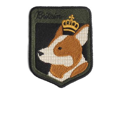 China Handmade Hot Sale Dog King Print Shield Shape Patches Embroidery Patch Custom Apparel Patch for sale