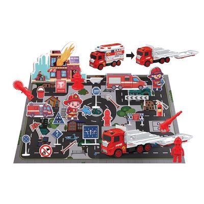 China Rubbing Toy Kids Scenes Fire Truck Miniature Metal Die Cast Model Cars City Toy Set for sale