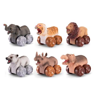 China Cute Friction Baby Push Wheel Cartoon Cute Vinyl Model Toy Children's Wild Animal Car Toy for sale