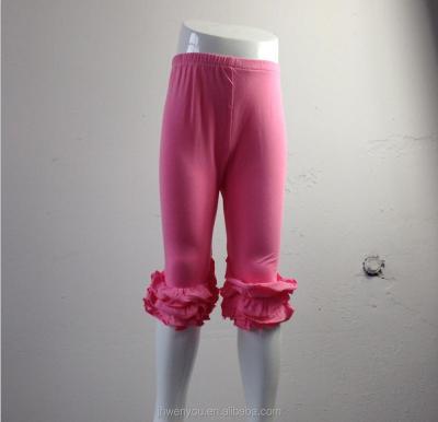 China Latest Design Breathable Capris For Babies Spring Icing Pink Ruffle Pants Kids Capris Wholesale for sale