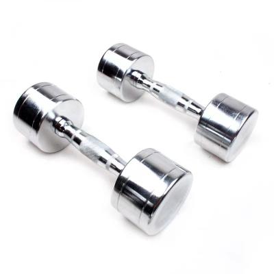 China Universal Gym Weight Lifting Fixed Round Luxury Silver Electroplating Steel Chromed Dumbbells With Straight Handle1-50kg for sale