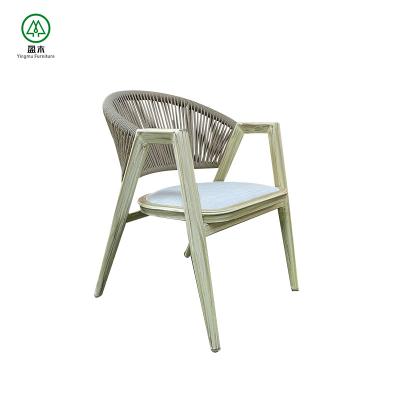 China Eco-friendly\UV Resistant\Water Proof\Metal Weather Resistant Modern Wood Outdoor Furniture Teak Mixed Metal Material And Aluminum Rope Chair Patio Garden Chairs for sale