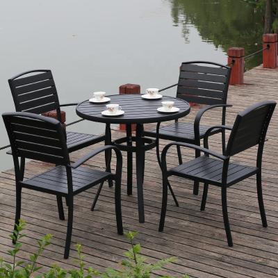 China Environmental Friendly Durable Fashion WPC ALumium Black Table And Chairs All Weather Used Outdoor Wooden Furniture Sets for sale