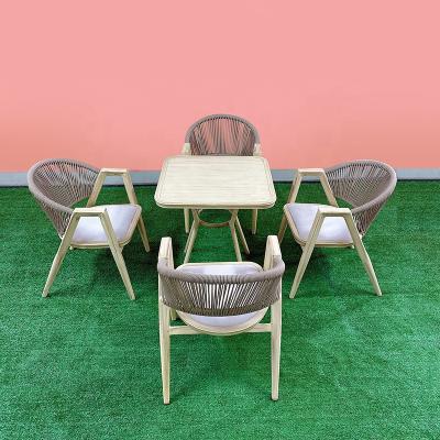 China Modern Garden Set Outdoor Furniture Balcony Khaki Aluminum Table And Chairs Morden Cafe 5 Pcs Set for sale