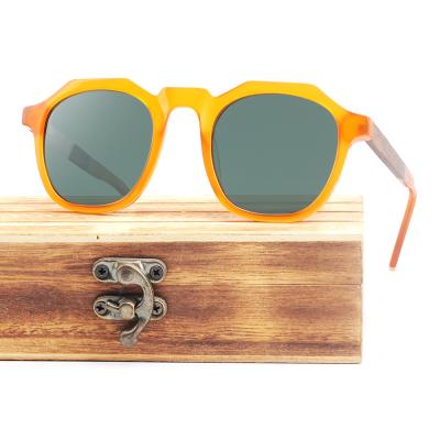 China Handmade Cellulose Acetate Frames Vintage Unique Wooden Acetate Arm Originals Design Fashion Handmade Sunglasses for sale